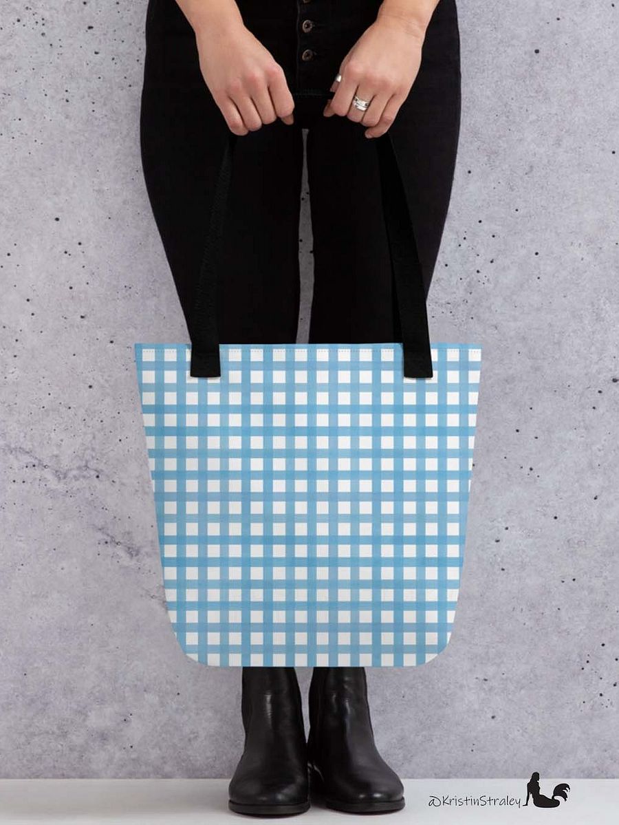 Blue Gingham Checker on White Tote Bag product image (7)
