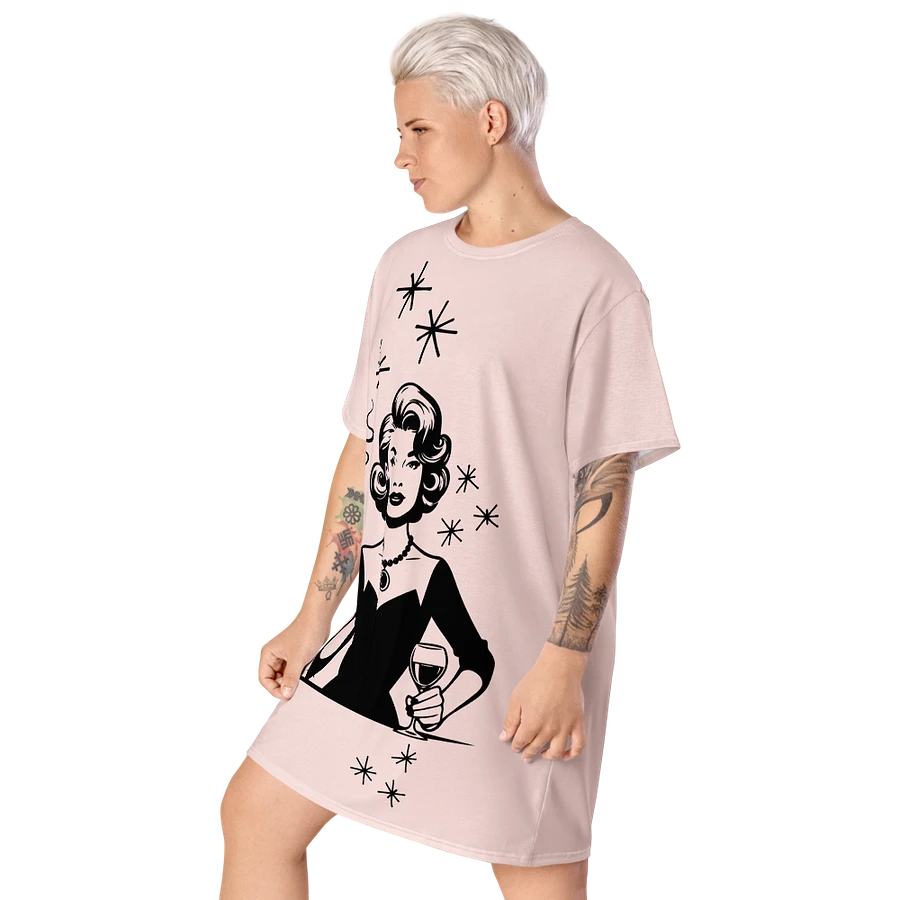 Retro Woman Drinking Wine T-Shirt Dress, Misty Rose product image (15)