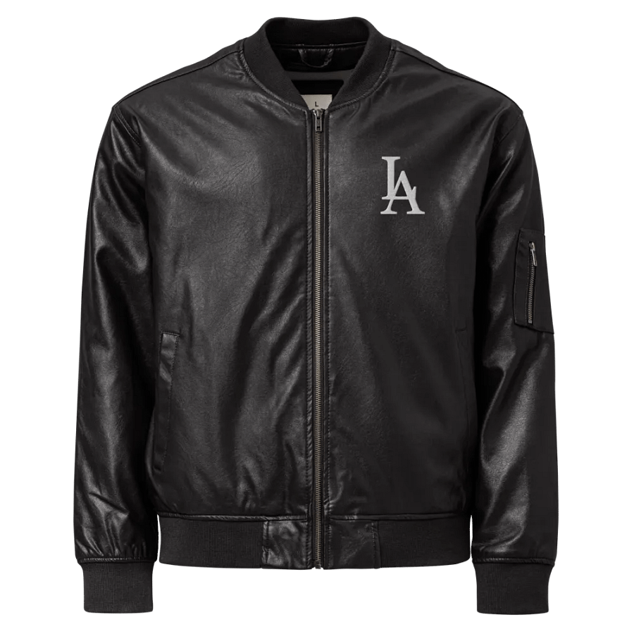 "LA" Faux Leather Bomber Jacket product image (1)