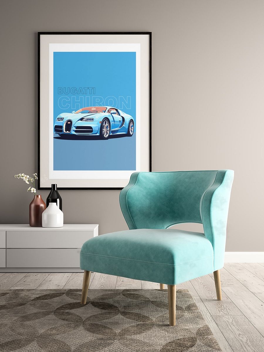 Sleek Bugatti Chiron Poster, High-Performance Luxury Sports Car Art, Exquisite Automobile Illustration, Modern Supercar Wall Decor product image (4)