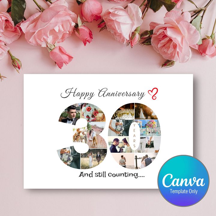30 Year Anniversary Photo Card Editable Canva Template product image (1)