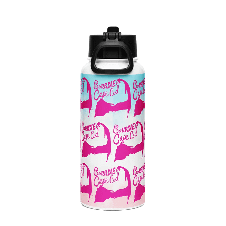 BOURNE to Cape Cod™ | Pink Repeat Logo Pattern | Stainless Steel Water Bottle | Iconic Pink, White & Blue product image (2)