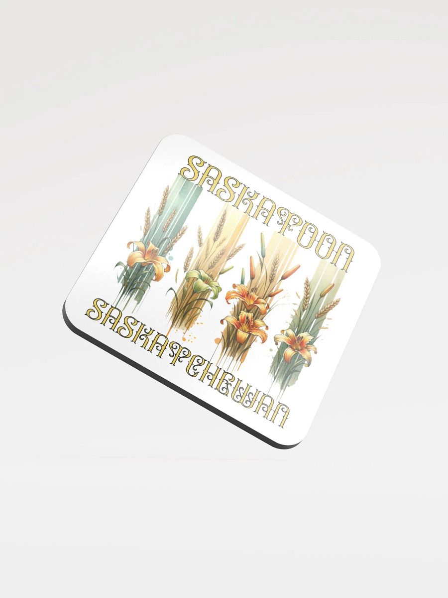 Saskatoon Saskatchewan 4 Vertical Tiger Lily Wheat Art Deco Floral Cork Coaster Set product image (2)