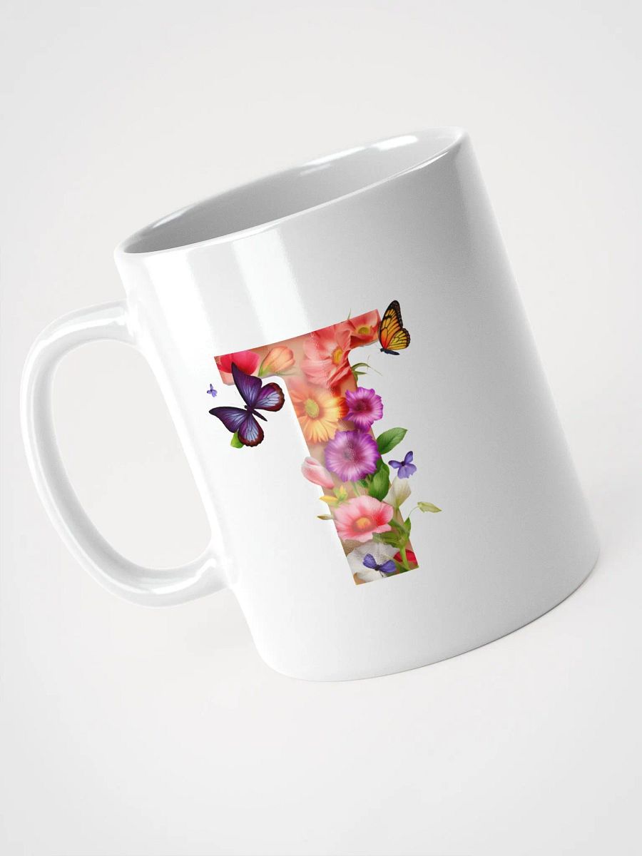 Letter T Monogram Floral Fantasy White Glossy Mug product image (7)
