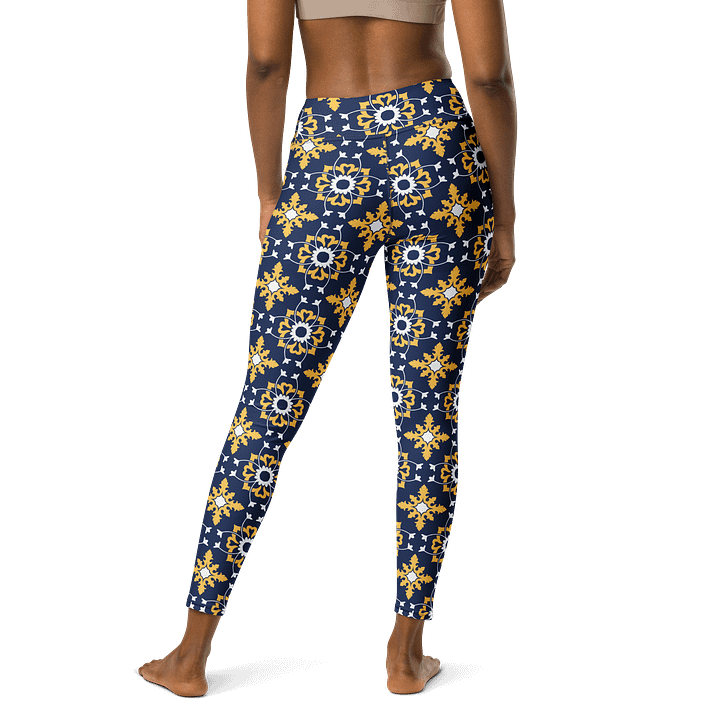 Bold Blue and Yellow Ornament Pattern High-Waist Leggings product image (2)