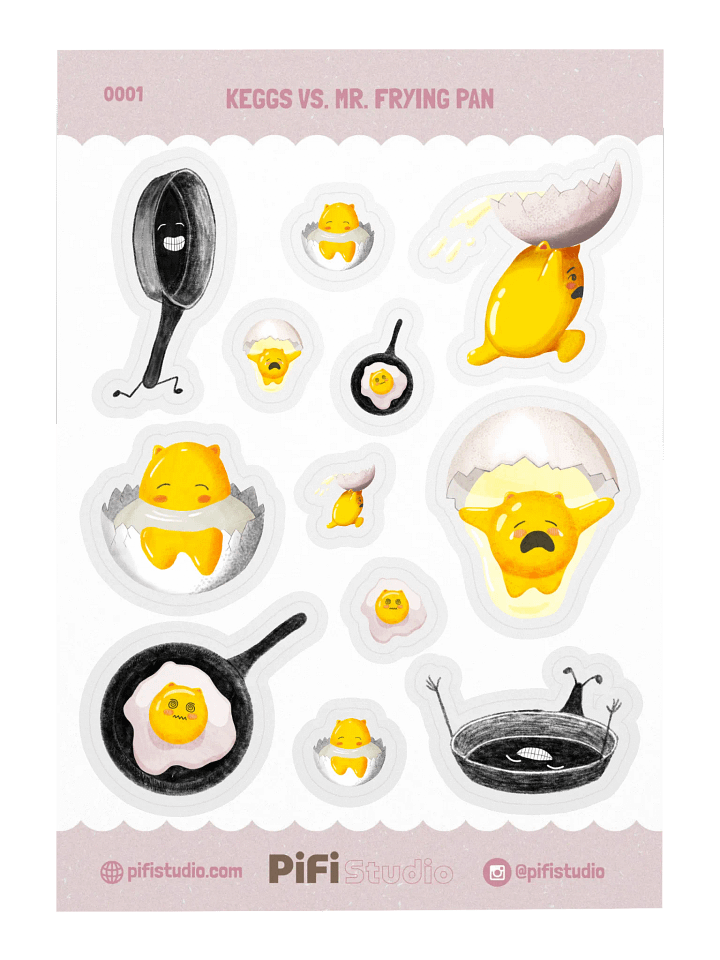 Funny Egg Sticker Sheet – Keggs vs. Mr. Frying Pan | Cute Vinyl Stickers for Journals, Water Bottles & Gifts product image (2)