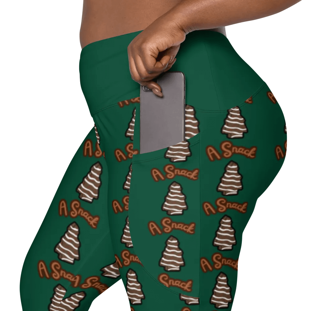 Chocolate Holiday Snack Cake All-Over Print Green Crossover Leggings with Pockets product image (8)