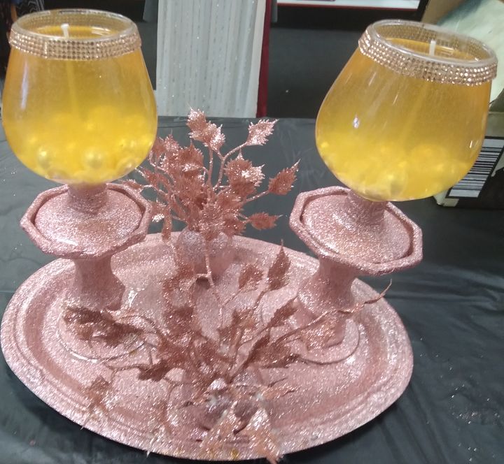 Rose Gold Double Wine Glass Candle Holder product image (1)