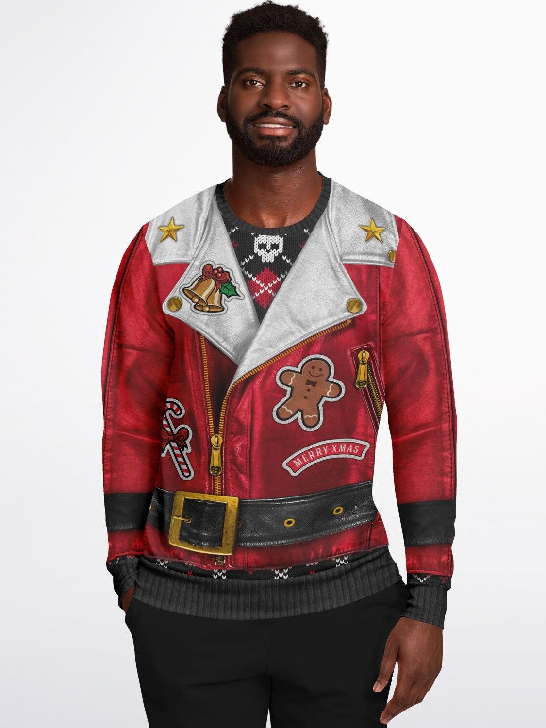 North Pole Rider Christmas Biker Jacket Sweater - Ugly Christmas Sweater with Rebellious Holiday Spirit product image (5)
