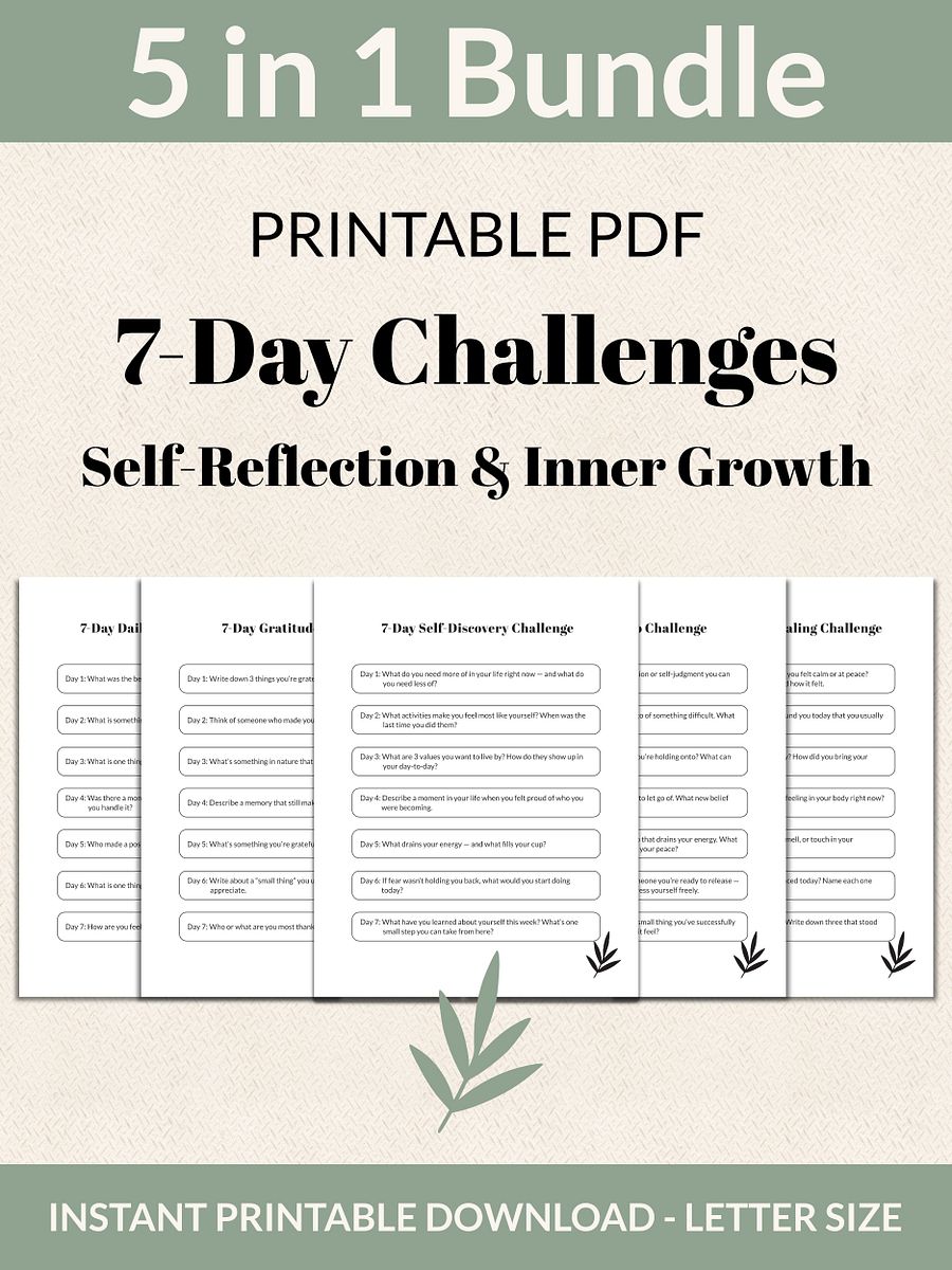 Self-Reflection & Inner Growth Bundle 7-Day Challenges Printable product image (1)