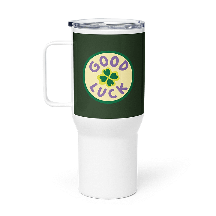 Good Luck Four Leaf Clover Green Insulated Travel Mug with a Handle product image (1)
