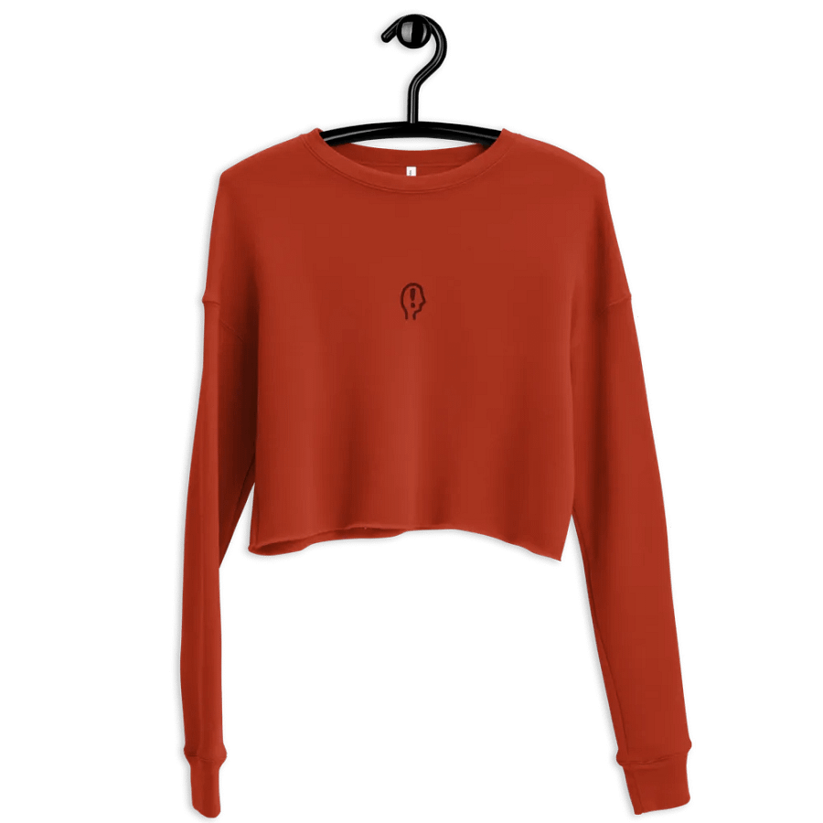 EXCLAIMING MENTALLY (maroon thread) embroidered fleece crop crew product image (6)