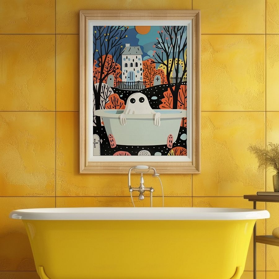 Ghost in Bathtub 3D Paper Art Halloween Bathroom Wall Art Print product image (24)