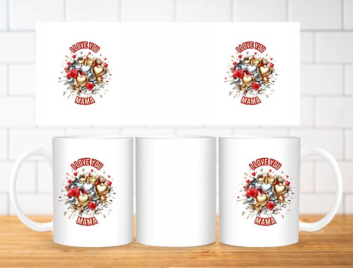 I Love Mom Mug Sublimation Design, 11oz & 20oz Mug Template, Mug Wrap Template PNG, Digital Download product image (2)