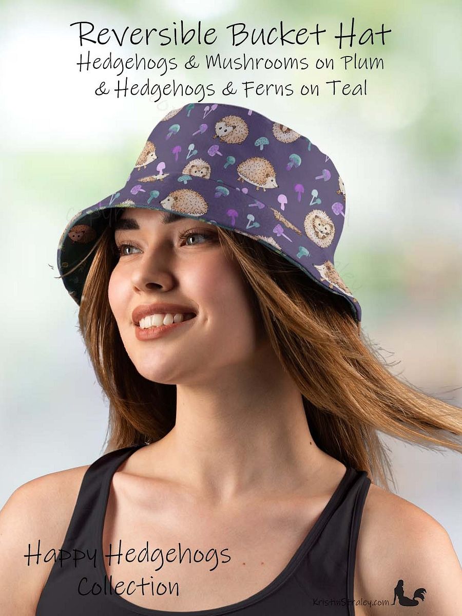 Hedgehogs Reversible Bucket Hat in Plum and Teal product image (1)