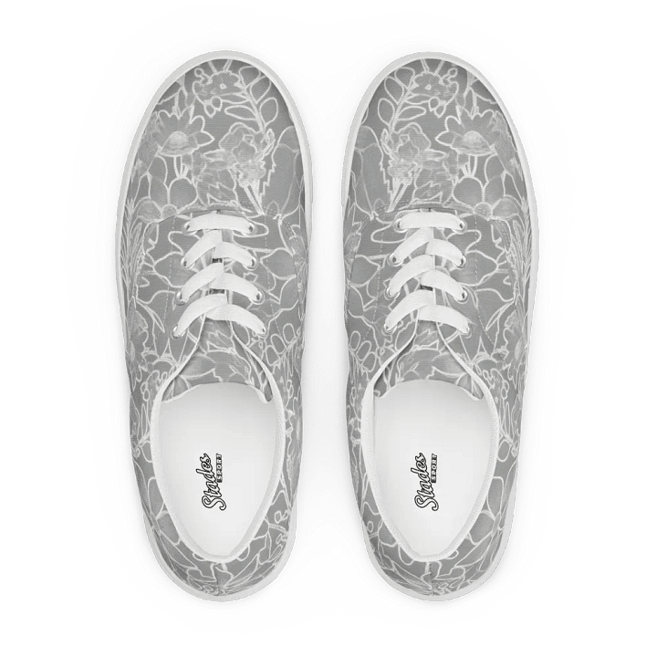 Line art Gray and White Floral/Women's Lace-Up Canvas Shoes by Allcolor product image (1)