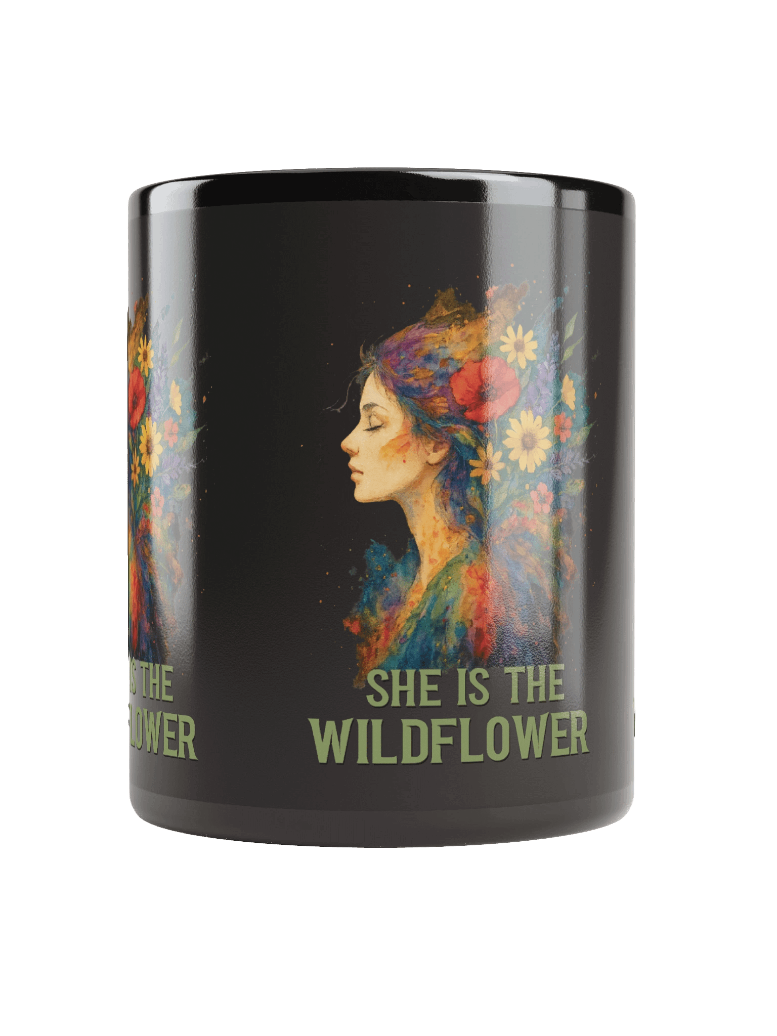 She Is the Wildflower Black Mug – Boho Floral Naturecore Coffee Cup (11oz & 15oz) product image (5)