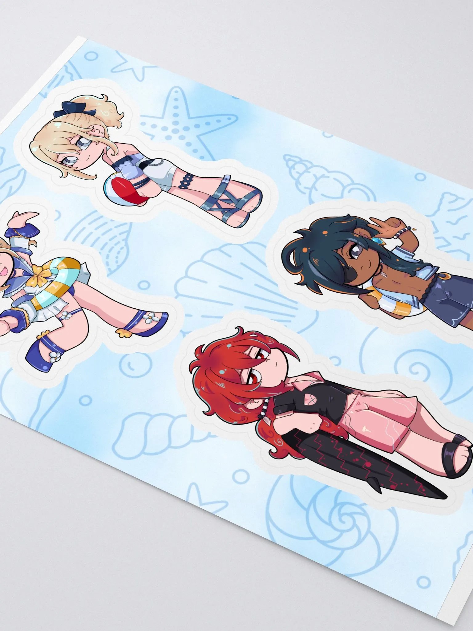Summer Sticker Sheet: Barbara, Jean, Diluc, Kaeya (Genshin Impact) product image (2)