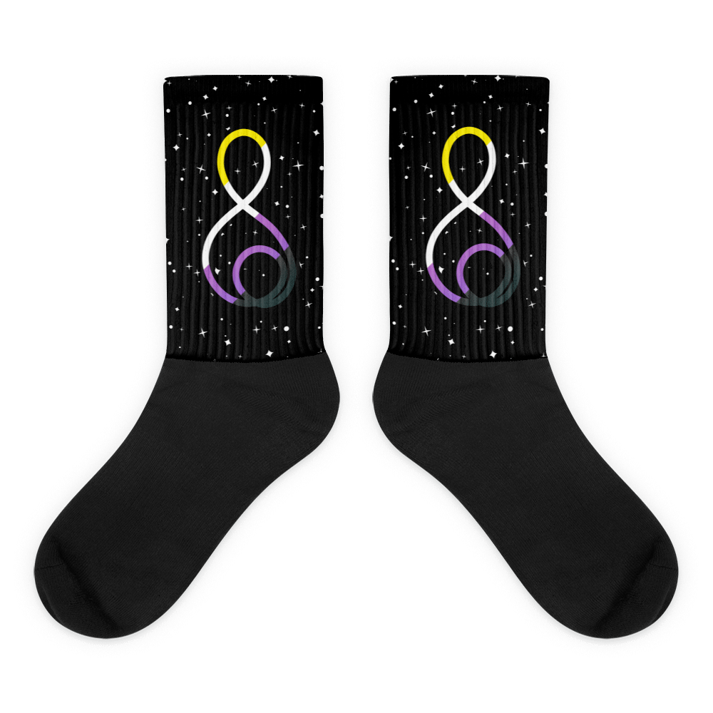 Treble Clef (Non-Binary) - Black Foot Sublimated Socks product image (1)