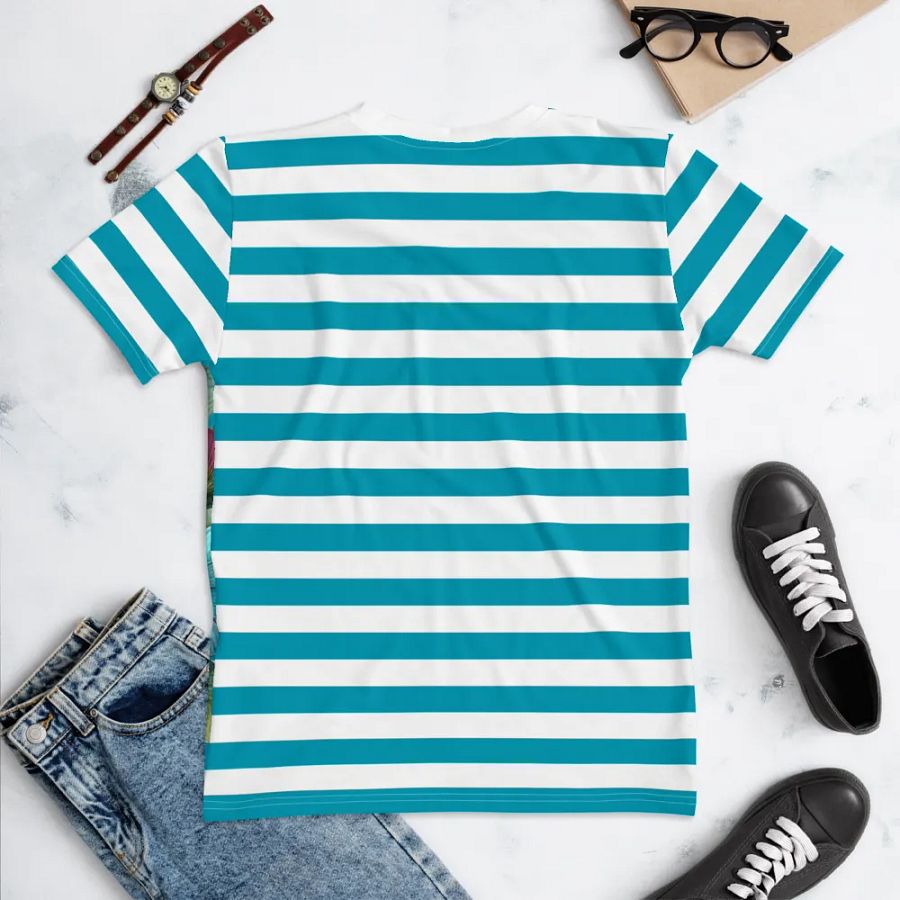 Butterfly Blossom Women's Stripped Teal All-Over Print Tee product image (5)