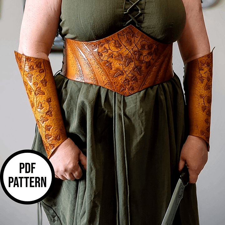 Leather Bracers with Mallorn Leaves - PDF Pattern for Leatherwork product image (2)