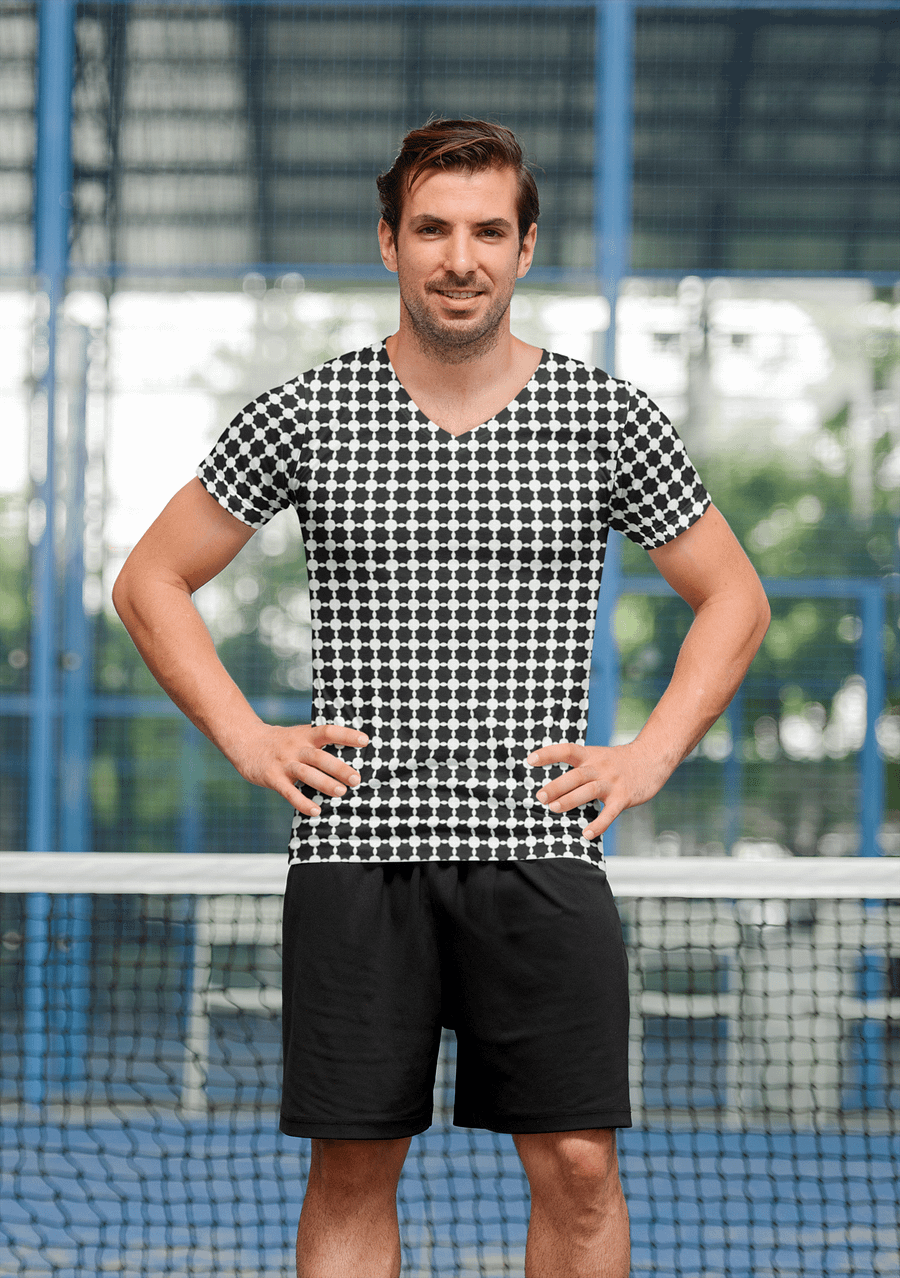 Abstract Black and White Chain Unisex V Neck Sports Jersey product image (6)