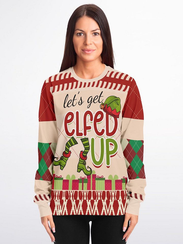 “Let’s Get Elfed Up” Funny Ugly Christmas Sweatshirt | Hilarious Elf Holiday Jumper | Drinking Humor Party Outfit product image (1)