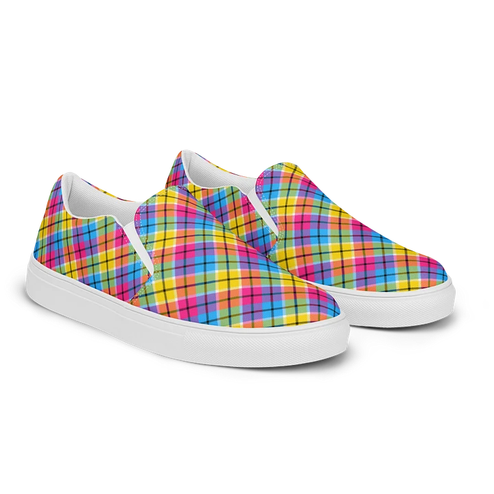 Hot Pink, Turquoise, and Yellow Plaid Women's Slip-On Shoes product image (2)