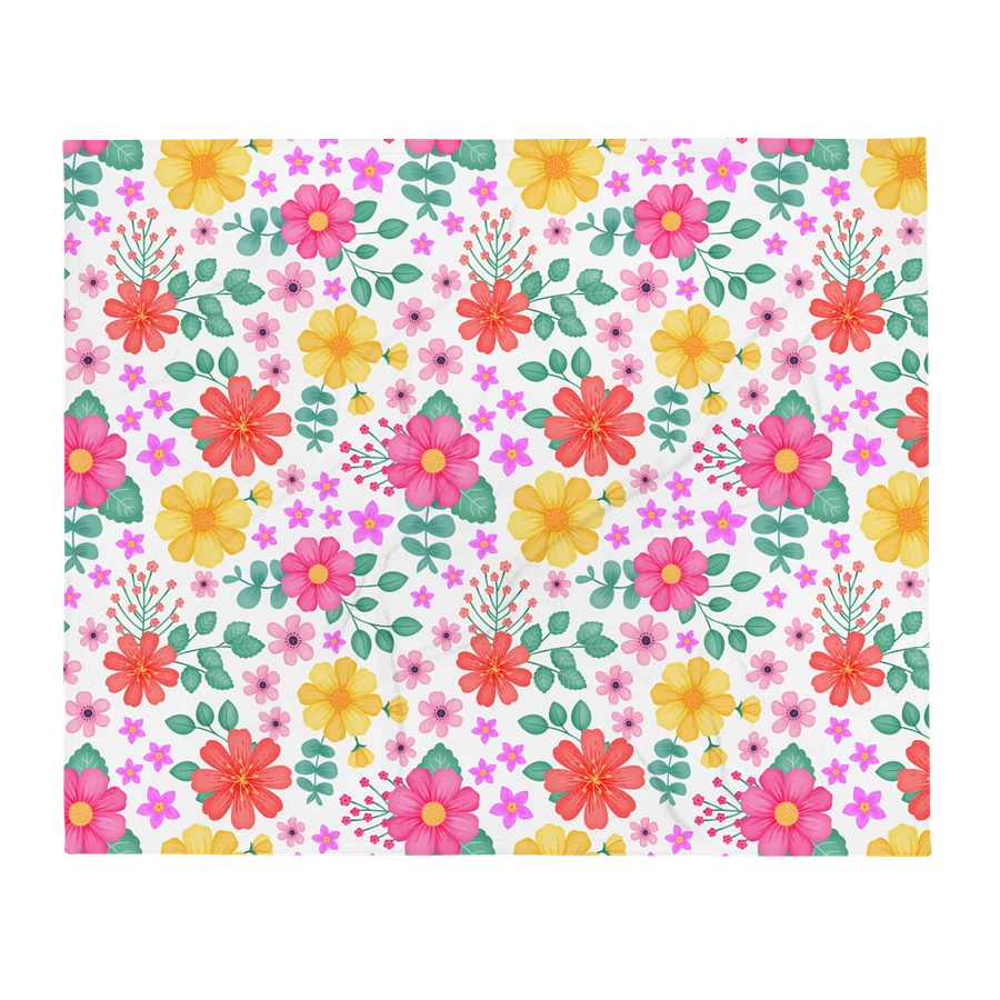 Vibrant Floral Blooms Pink Yellow Orange Blanket - White product image (2)