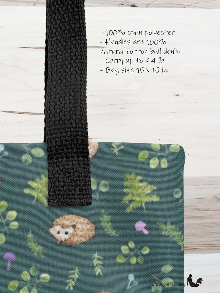 Hedgehogs with Ferns and Mushrooms on Dark Teal Tote Bag product image (3)