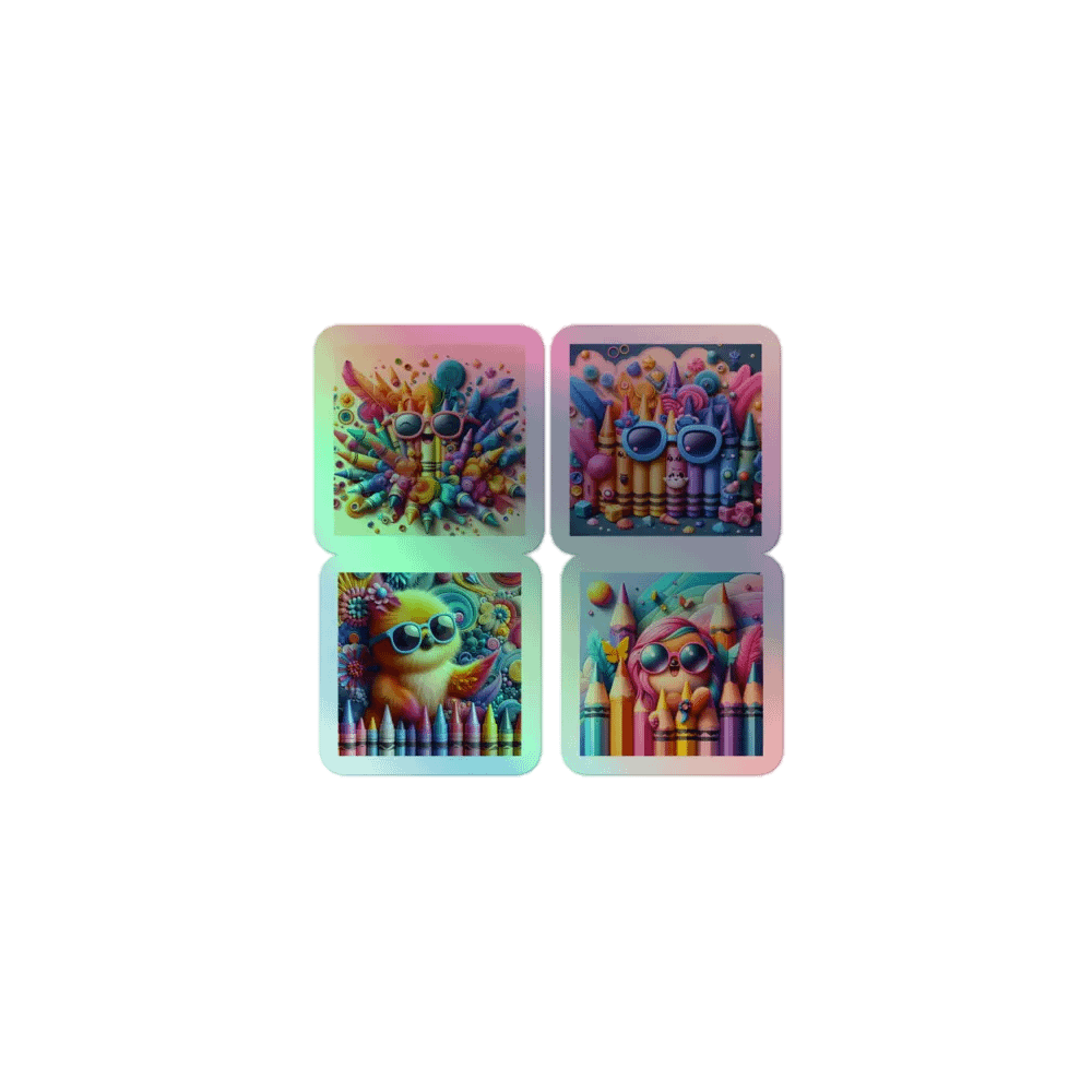 Whimsical Art Supply Friends Holographic Sticker Sheet product image (1)