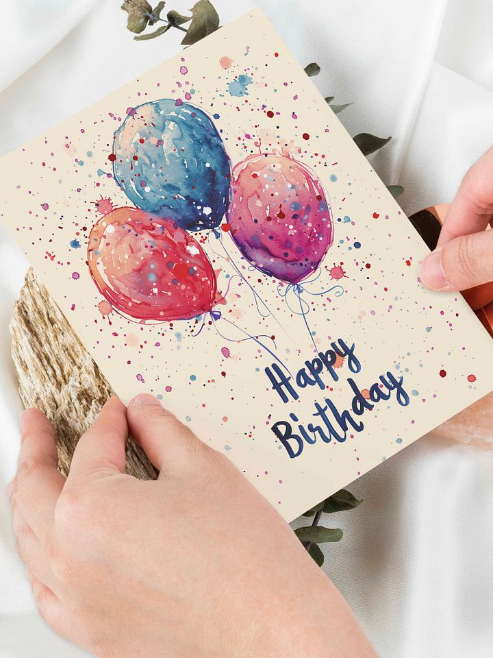 Vibrant Watercolor Balloons Happy Birthday Card product image (1)