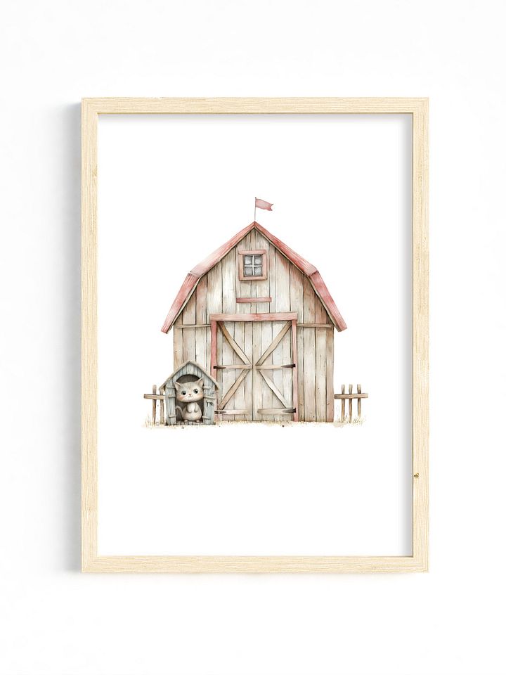 Watercolor Barnyard Cat Nursery Decor Print product image (1)