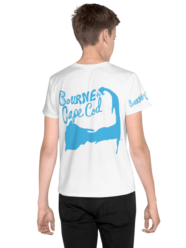 🦈 YOUTH | Boys’ | BOURNE to Cape Cod™ | Logo Tee – All-Over Print | BRN.2C.C.™ | Coastal Explorer Edition 🧭| Blue Logo on White product image (4)