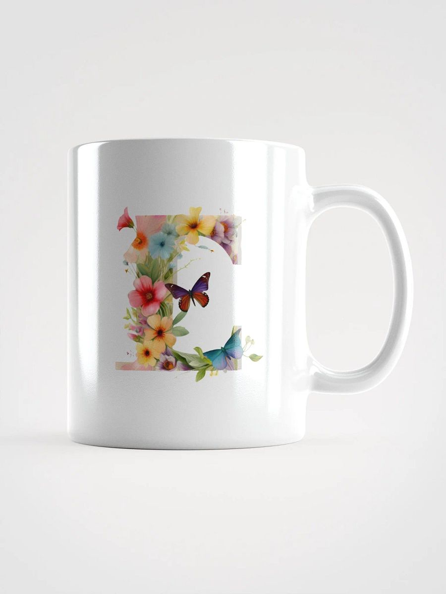 Letter E Monogram Floral Fantasy White Glossy Mug product image (1)