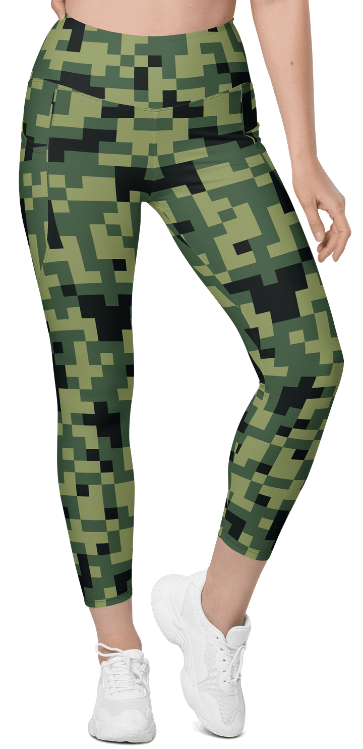 Military Green Camouflage Pixels Camo Pattern Leggings with Pockets product image (1)