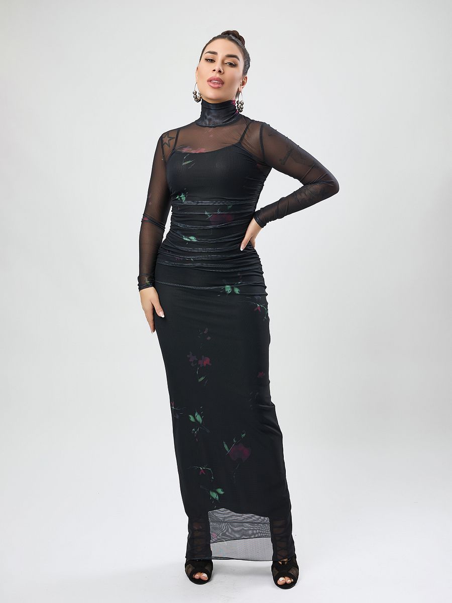 Wholesale dresses mesh see-through with sling maxi dress two-piece set product image (3)