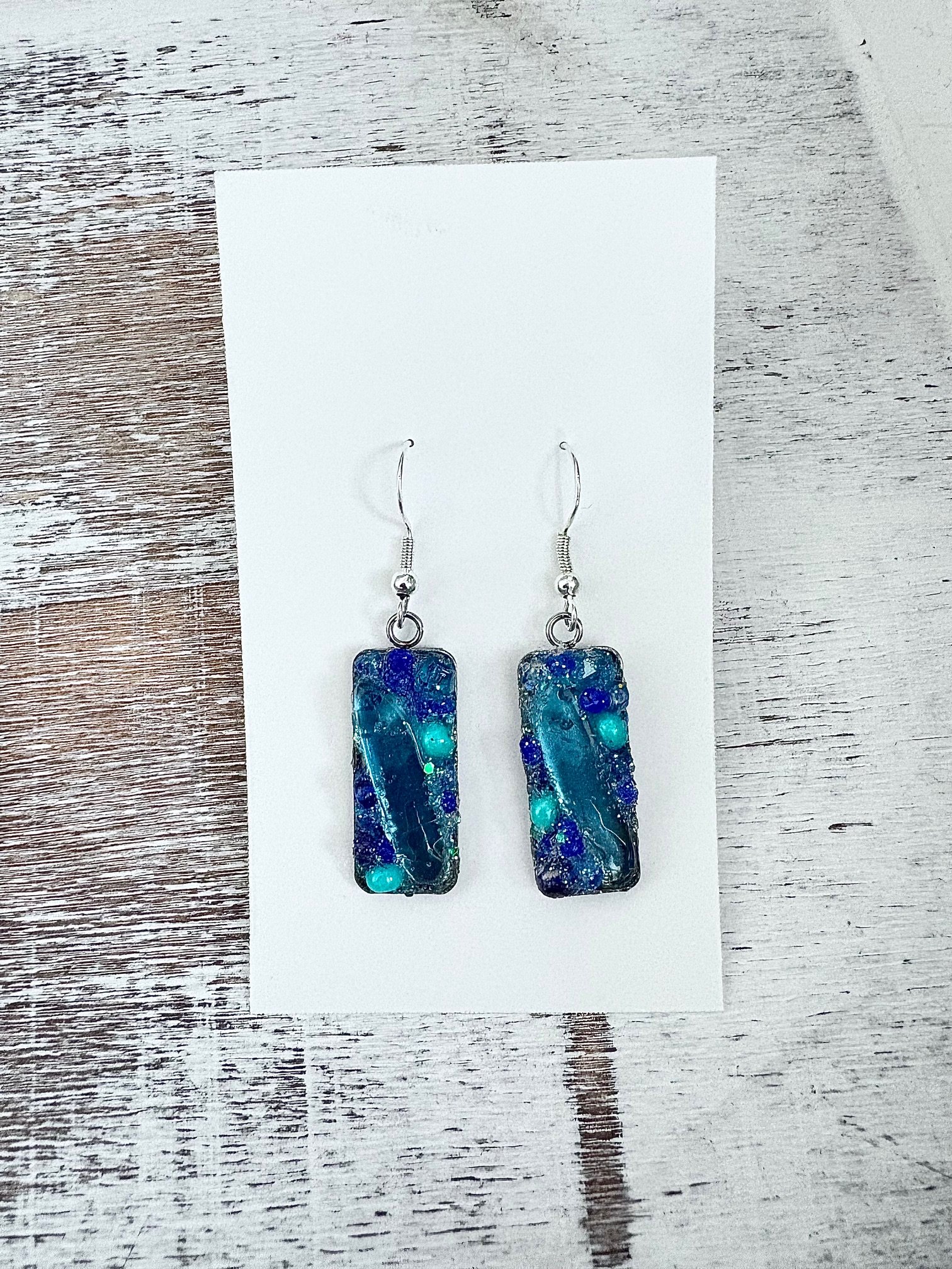 MFD-00083 | Electric Tide Sea Glass Earrings | Handmade Rectangle Dangle Pair | Monique Faella Designs™ product image (1)