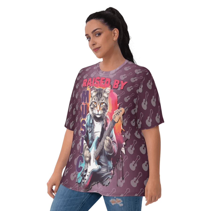 Raised by Music Cat Guitar All Over Print T-shirt product image (10)