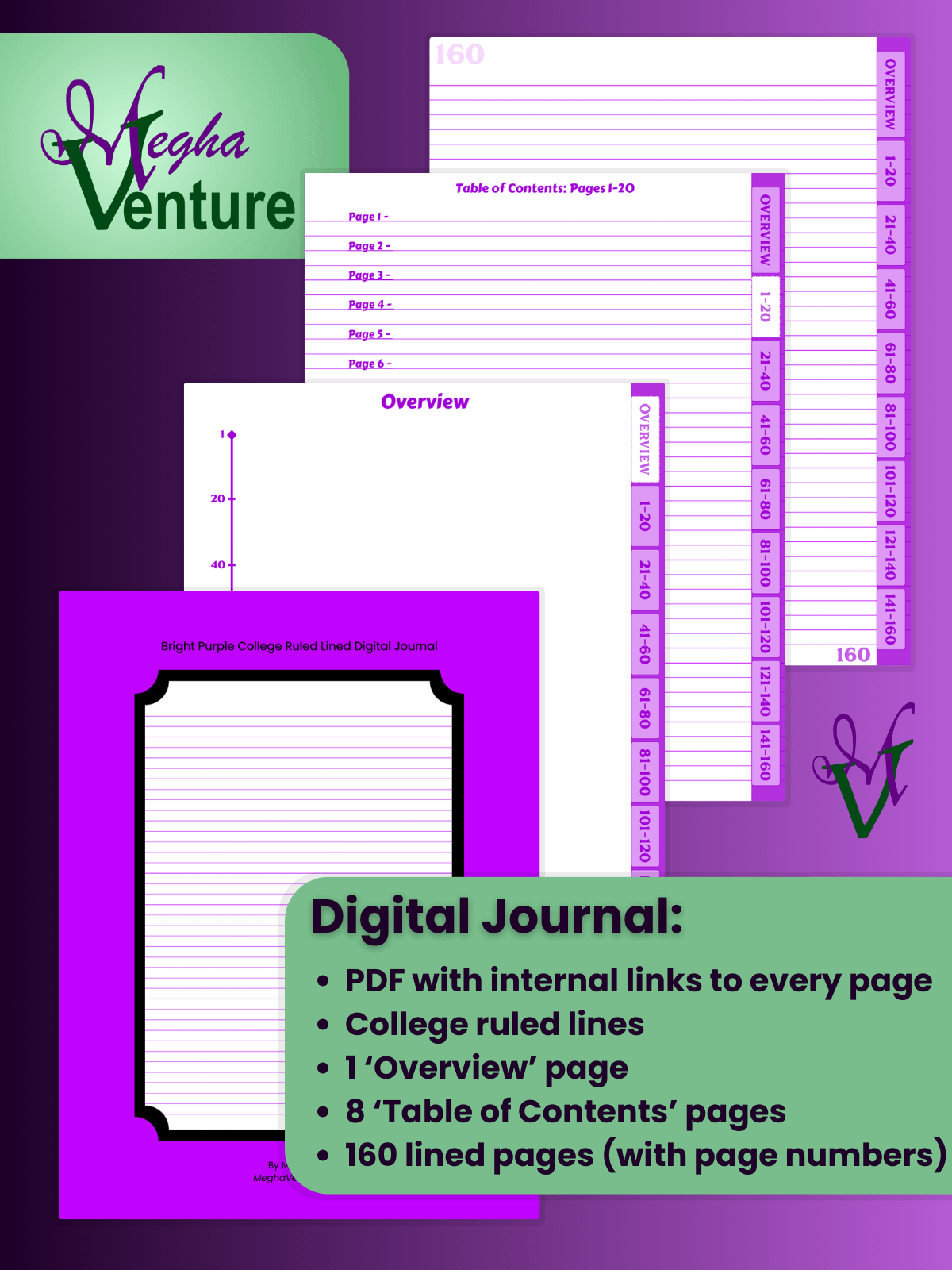 Bright Purple College Ruled Lined Digital Journal product image (1)