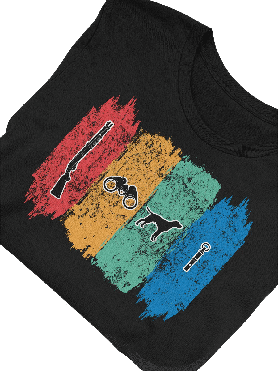 Modern Vintage Hunting Icons T-Shirt - Outdoor Gift for Hunters, Rifle Binoculars Dog Whistle Tee, Unisex Cotton Top, Hunter Apparel product image (51)