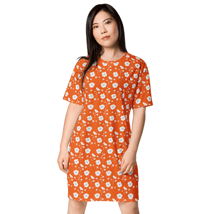 White Floral Orange Abstract All-Over Dress product image (1)