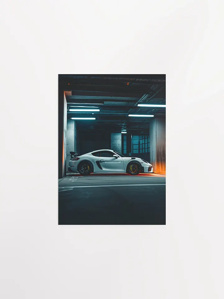 Porsche Cayman parked in underground parking by night (Poster) product image (7)