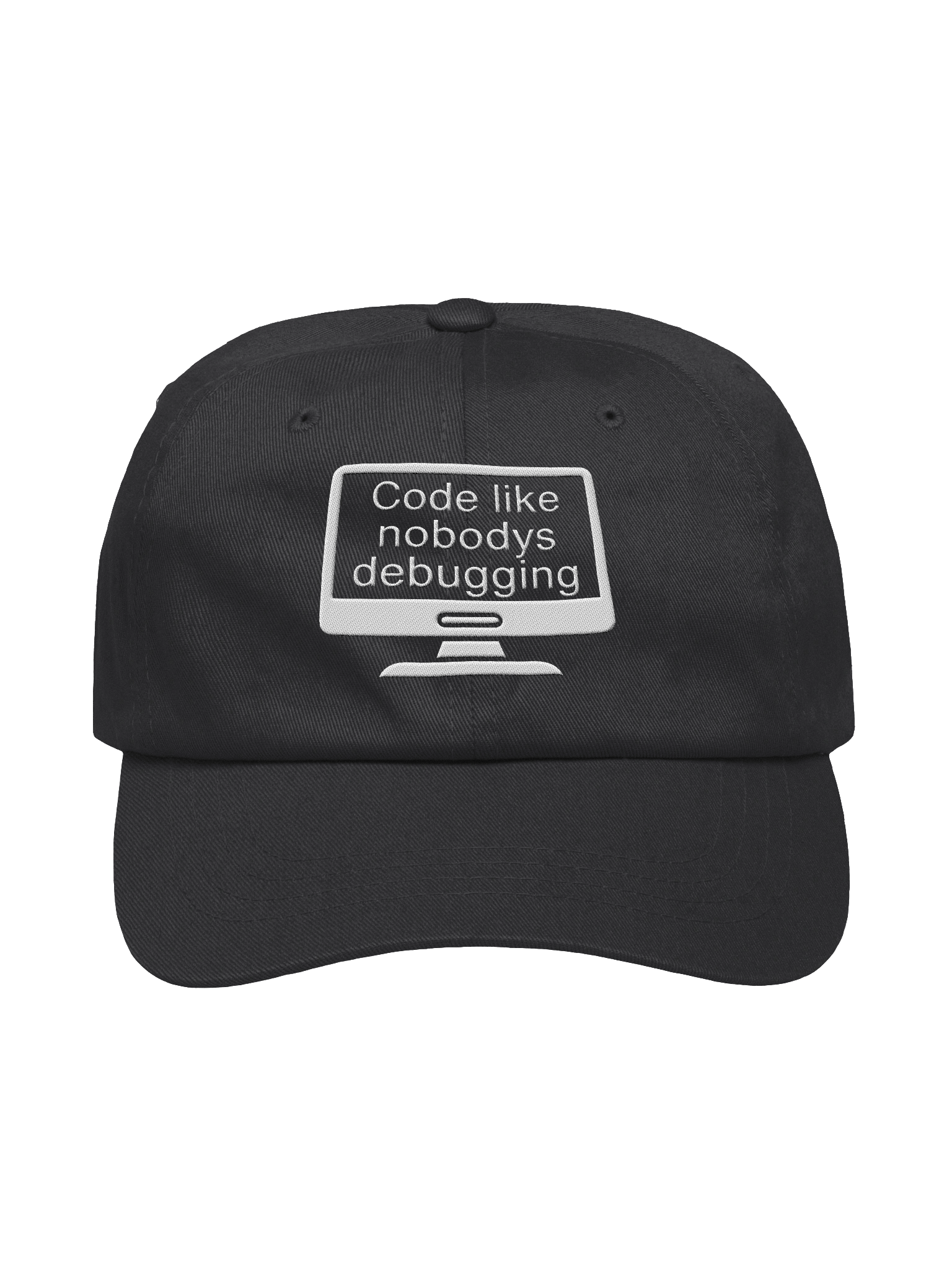 “Code Like Nobody’s Debugging” Dad Hat – Minimalist Computer Design product image (1)