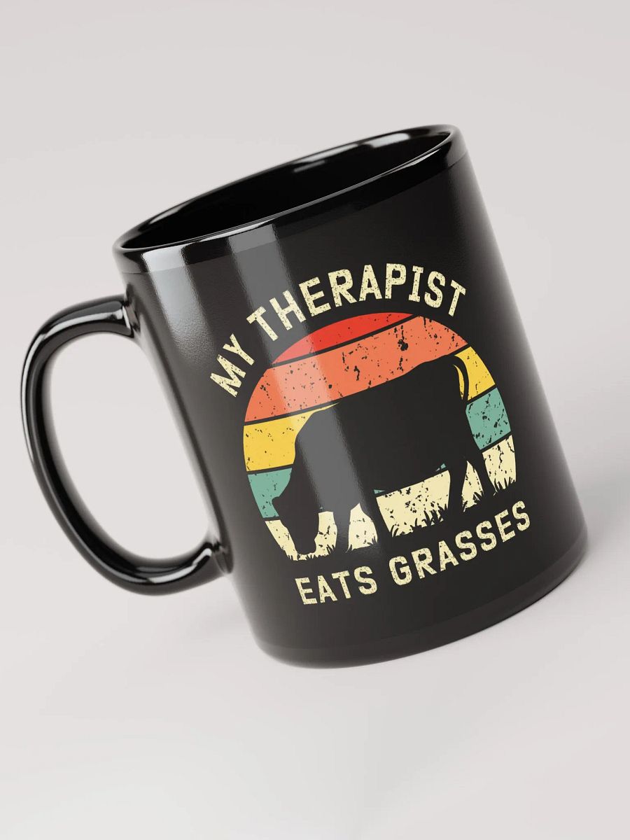 "My therapist grasses-cow" black glossy mug. product image (4)