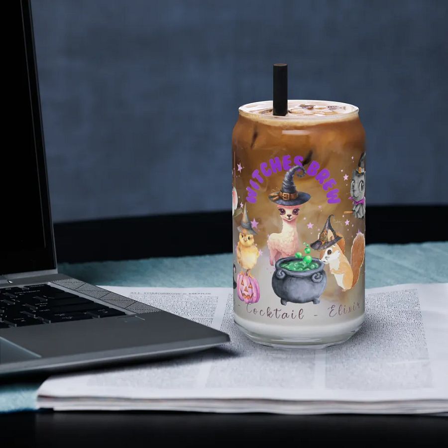 Witches Brew Coven: The Enchanted Gathering Glass Can Tumbler | 16oz | Optional Bamboo Lid & Straw product image (7)