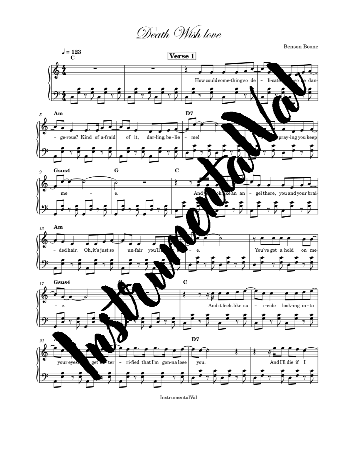 Death wish love - Benson Boone piano solo product image (1)