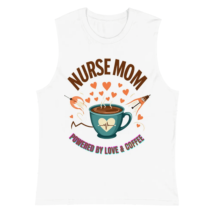 Heartbeat Nurse Mom, powered by coffee Muscle Tank product image (2)
