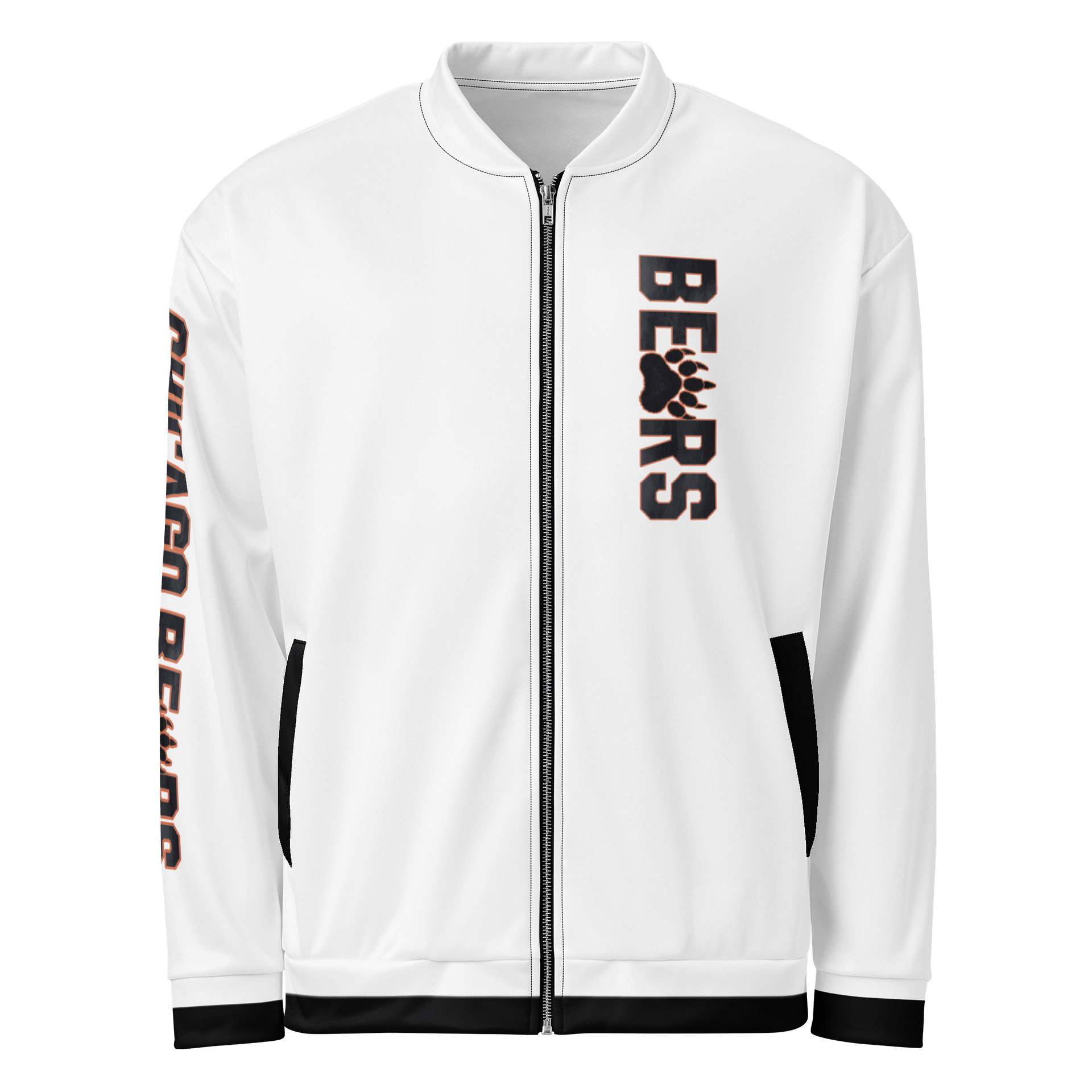 Grizzly Mode™ White Bomber Jacket with Black Trim | Chicago Bears | NFL Home Locker product image (1)