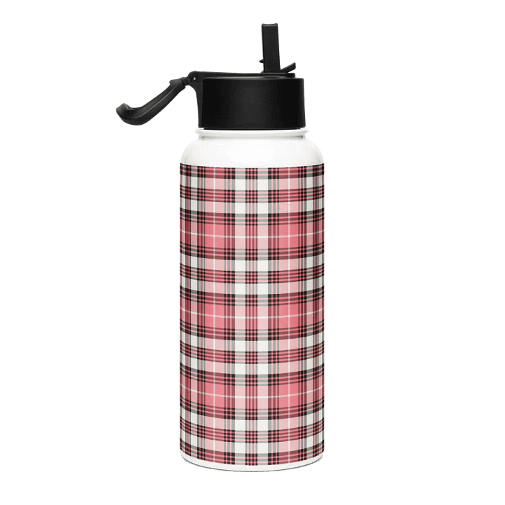 Coral Pink, Black, and White Plaid Water Bottle product image (1)